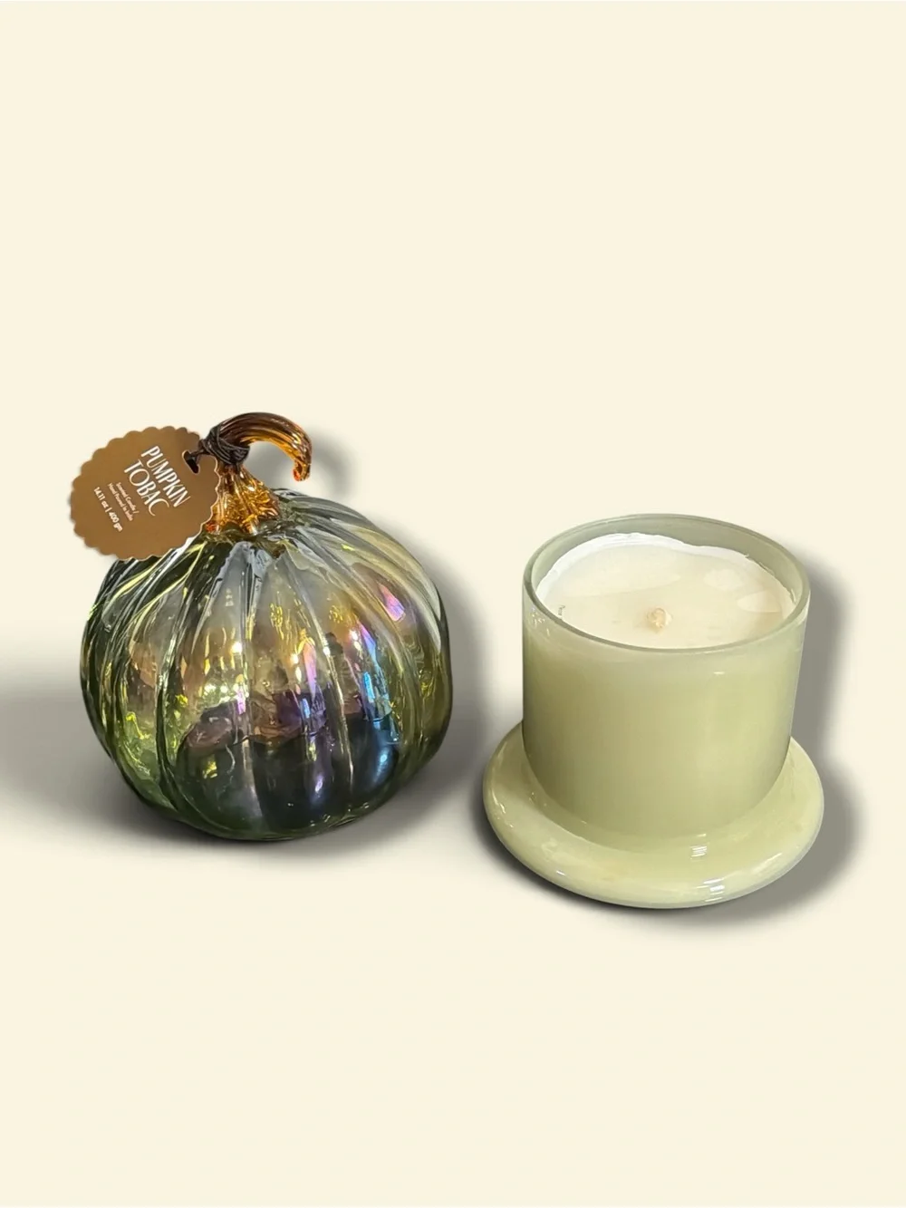 Anthropologie styled  Pumpkin Tabac scented Glass Pumpkin Cloche Candle
